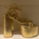 EGO  rustic cork like gold platform straps wrap around ankle sandal shoes Photo 1
