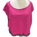 We The Free  Hot Raspberry Pink crop top gray lace trim Oversized NEW Size SMALL Photo 0