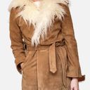 Paige  Kairo Suede Leather Penny Lane Faux Fur Jacket Light Camel Tan Small Photo 1