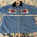 Dress Barn  vintage Christmas snowmen button up Jean shirt with velvet collar Photo 4