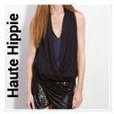 Haute Hippie  Black & Blue Draped Faux Wrap Top XS FLAW Photo 1