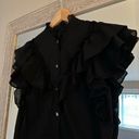 Veronica Beard  Black Button Down Ruffle Blouse Size Medium Photo 2