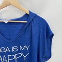 Alternative earth Alternative Shirt Women ONE SIZE Blue Yoga Is My Happy Hour Short Sleeve Hooded Photo 3