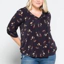 Stitch Fix  Beacon Navy Blue Floral Print Tab Sleeve Stretchy Top Size 1X Photo 0