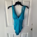 La Blanca  NEW one piece Island Goddess Strap Cross-Back in Turquoise size 6 Photo 2