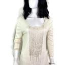 Natori Josie  Beaded Sequin Blouse Fringe Knit Top Long Sleeve‎ Women's Size M Photo 0