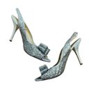 Kate Spade  Shoes Silver Glitter Bow Accent Slip On Peep Toe Slingback Pump Heels Photo 7