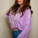 Salty Terrycloth Long Sleeve Drawstring Cropped Hoodie in Lilac Purple - Medium Photo 3