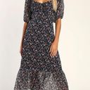 Lulus Sweet Attitude Navy Blue Floral Print Backless Midi Dress Photo 0