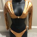 Poster Girl NEW Long Sleeve Metallic Gold Bikini Set Photo 0