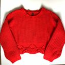 Alya  Cable Knit Chunky Bright Red Crew Neck Long Sleeve Crop Sweater Size Medium Photo 2