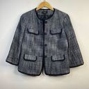 Talbots Classic Preppy Navy Blue Tweed Ruffle Blazer Jacket Cotton Wool womens 8 Photo 0