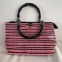 Sonoma Pink & Black Stripe Small Party Purse Black Bamboo Handles Handbag  See* Photo 2