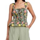 BCBGMAXAZRIA  Floral Peplum Hem Top Women's Green Square Neck Sleeveless Medium Photo 0