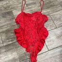 Victoria's Secret Vintage Gold Label  Red Lace Bodysuit Size Medium Photo 0