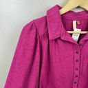 Pilcro  Anthropologie Puff Sleeve Blouse Size XS Raspberry Pink Henley Tie Sleeve Photo 5