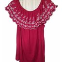 Adrianna Papell  Women Embroided Off Shoulder Top Large Fuchsia Pink Blouse Photo 1