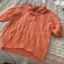 Vintage Light Orange Coral Cable Knit Collared Short Sleeve Top Photo 2