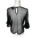 Shyanne  Swiss Dot Mesh Lace Top Blouse Black Embroidered Small Photo 5