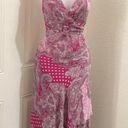 90s/2000s Y2K Pink grey paisley polka dot patchwork dress asymetric ruffle handkerchief hem Size M Photo 0