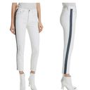 GRLFRND NWT  White Cropped High Rise Jeans Blue Stripe Raw Hem 24 2 Photo 1