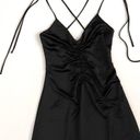 Jason Wu  Black Satin Tie Strap low black slip midi dress ruched S Photo 5