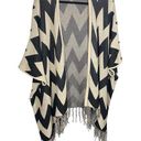 FATE. Chevron Striped Open Front Knit Cardigan Sweater Tassels Cream Black Small Photo 0