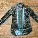 Johnny Was  Shenelle Embroidered Camo Velvet Tunic Shirt Green Multi Size XS Photo 1