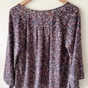 JACK  S Womens Blue Pink Floral Print Flowy Blouse Top V Neck Tie Boho Boutique Photo 2