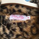 Pink Lily  Women's Size Medium Brown Leopard Print Faux Fur Quarter Zip Sweater Photo 3