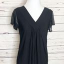 Ava James  Solid Black V Neck Sheer Sleeve Blouse Top Size Medium Photo 3