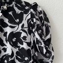 DKNY  FLORAL Long Sleeve Ruffle Neck Blouse Top SIZE SMALL white black Photo 6