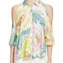 Mara Hoffman  Tropical Print Pastel Cold Shoulder Button Up Collared Shirt Top Photo 0