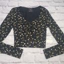 Krass&co Arizona Jean  Jrs Size XS Charcoal Greyyellow Floral Long Sleeve Cropped Top Photo 0