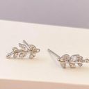 925 Silver Plated CZ Cubic Zirconia Leaf Stud Earrings for Women Photo 2