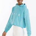 Zyia  Active NEW Sky Blue Cropped Raw Edge Hoodie Women’s Size Medium Sweatshirt Photo 0