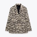 ZARA  Zebra Animal Print Beige Black Satin Double-Breasted Oversized Blazer Small Photo 14