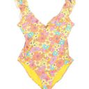 Jessica Simpson  Floral Yellow Rendevous Ruffled-Neck Swimsuit Medium NWT Photo 0