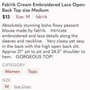 fab'rik Fab’rik Open Back Lace and Embroidered Cream Top size Medium Photo 10