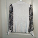 Sioni Milano Ribbed Mock Turtleneck‎ Sweater with Sheer Paisley Puff Sleeves Gray Size M Photo 1