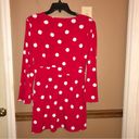 Oscar de la Renta  Faux Wrap Polka Dot V Neck Tunic Red White Medium Photo 1