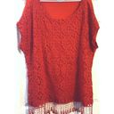 Valerie Stevens  Fiery Red Fringe Lace Overlay Top Blouse Plus 2X Boho Festival Photo 7