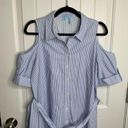 Draper James  cold shoulder blue striped midi shirt dress size 10 Photo 2