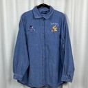 Disney  Vintage Blue Corduroy Embroidered Winnie The Pooh Button Up Shirt Sz.XL Photo 0