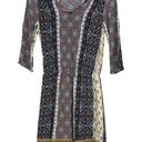 Renee C  Boho Dress Mixed Pattern 3/4 Sleeve Drop Waist Knee Length Size S Photo 0