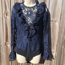 Alexis  Small Lace Bodysuit Long Ruffle Sleeve Pollie Navy Blue Black Flare Bell Photo 9