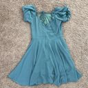 Tie Back Puff Sleeve Flowy Dress Blue Photo 1