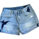 All Saints Women’s Sz 29 Bird Embroidered Light Wash Cotton Denim Cuffed Shorts Photo 1