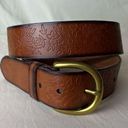 American Eagle  Floral Tooled Leather Belt Brown Black Brass Tone Buckle Small Photo 0