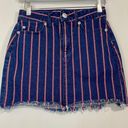 American Eagle Outfitters Women’s Hi-Rise Mini Denim Skirt Blue & Red Stripe 00 Photo 0